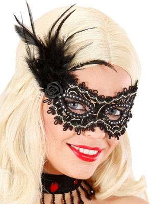Karnevalová Maska - Škraboška Krajková s Peřím