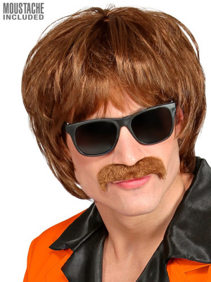 Hnědá Pánská Paruka s Knírem – 60. léta
