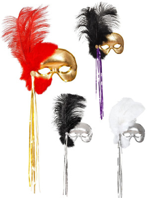 Benátská Maska Škraboška s Peřím Luxusní